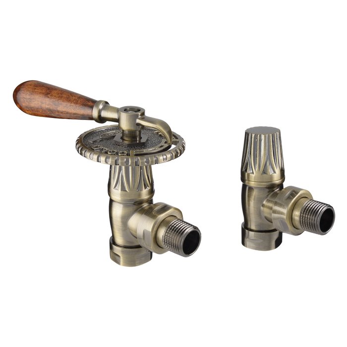 Bentley Lever Handle Antique Brass Manual Radiator Valve Set (CDC-BENTLEVER-ANTBR)